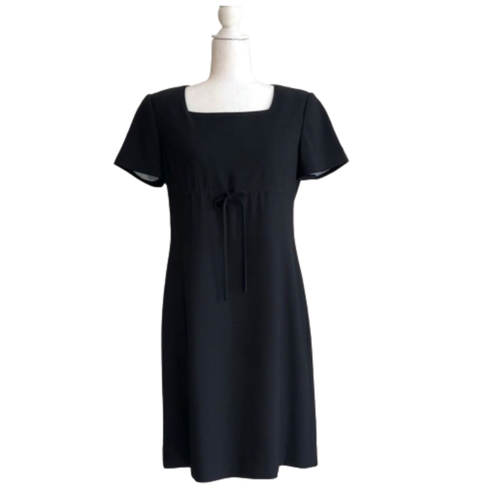 Kasper ASL Dress Dark Navy Square Neck Empire Waist Tie Short Sleeve 6 Petite